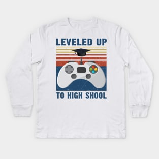 Leveled up to high school funny gamer to high school Kids Long Sleeve T-Shirt